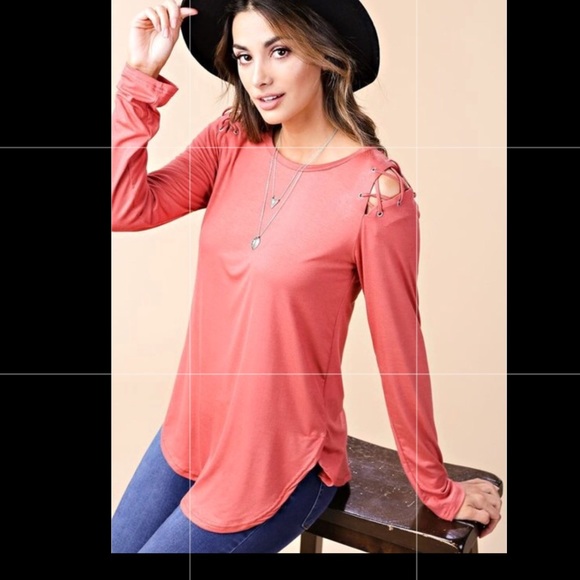 LACE UP SHOULDER DETAILED JERSEY TOP - Picture 2 of 3